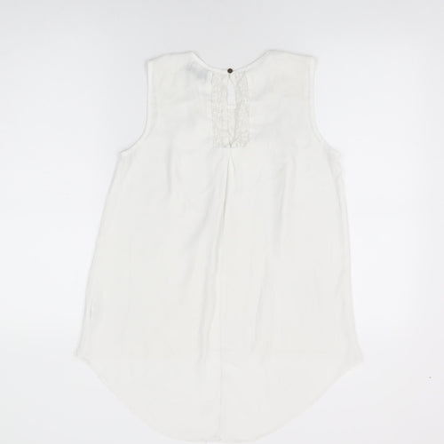 Nichii Womens White Polyester Basic T-Shirt Size M Round Neck - Lace Detail