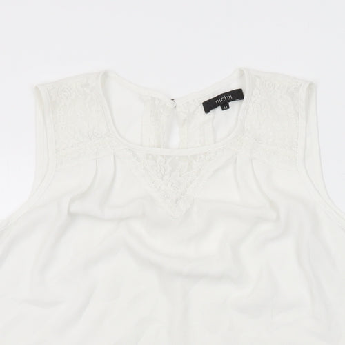 Nichii Womens White Polyester Basic T-Shirt Size M Round Neck - Lace Detail
