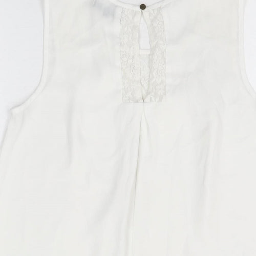 Nichii Womens White Polyester Basic T-Shirt Size M Round Neck - Lace Detail