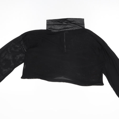 PRETTYLITTLETHING Womens Black Polyester Cropped T-Shirt Size 12 High Neck - Sheer