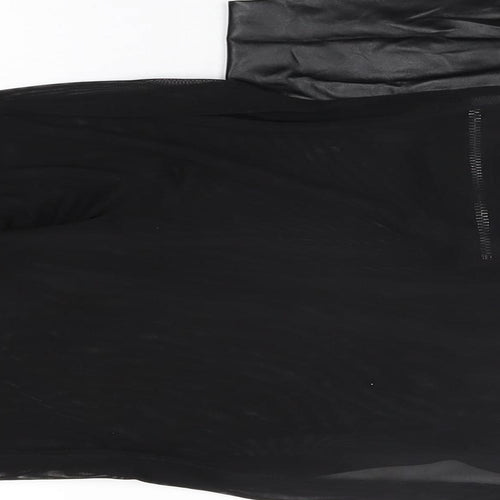 PRETTYLITTLETHING Womens Black Polyester Cropped T-Shirt Size 12 High Neck - Sheer