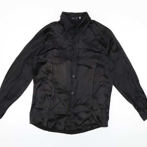 Delie Womens Black Polyester Basic Button-Up Size L Collared