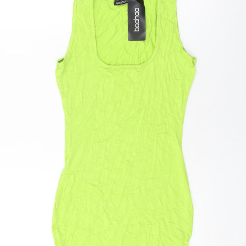 Boohoo Womens Green Viscose Bodycon Size 8 Square Neck Pullover
