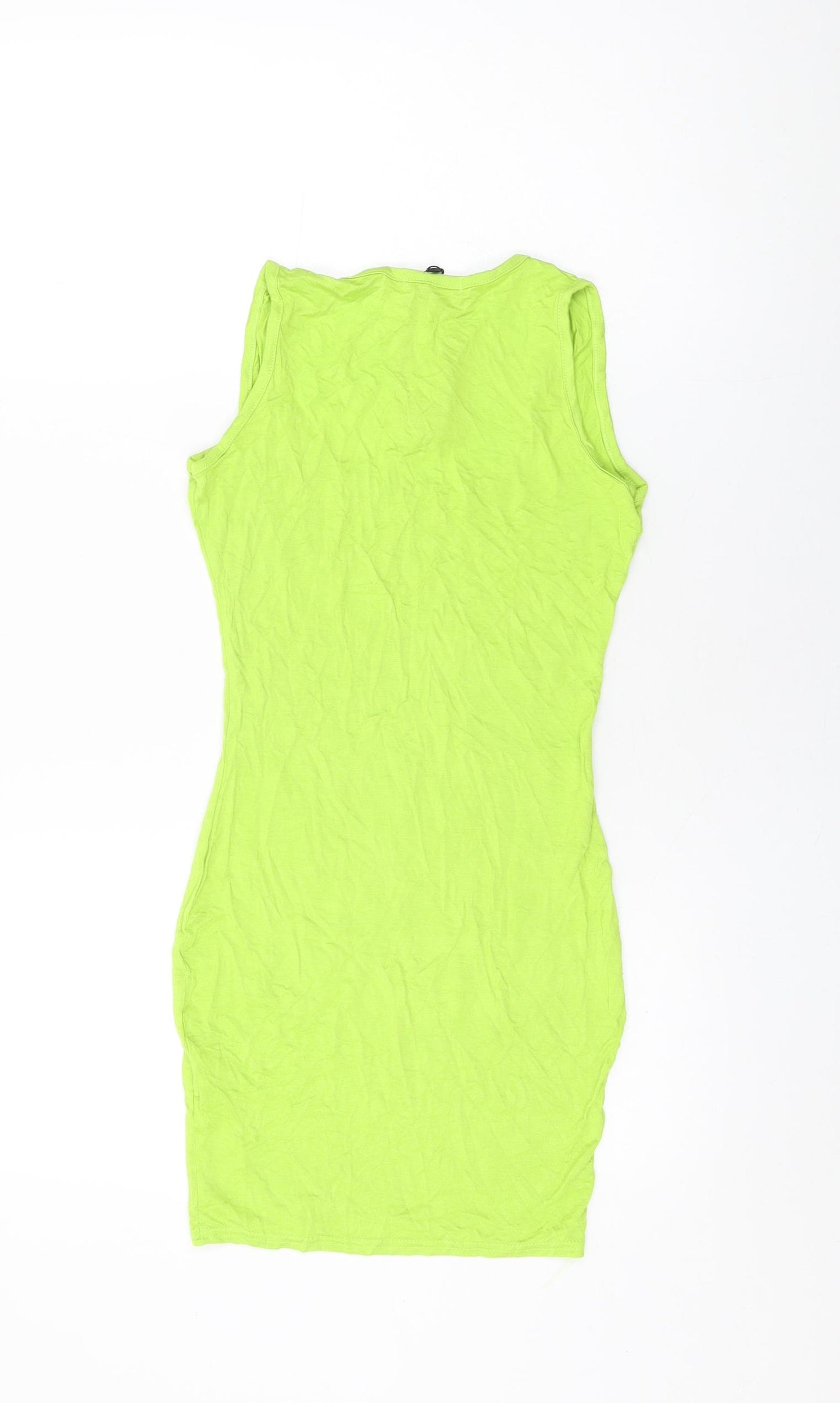 Boohoo Womens Green Viscose Bodycon Size 8 Square Neck Pullover