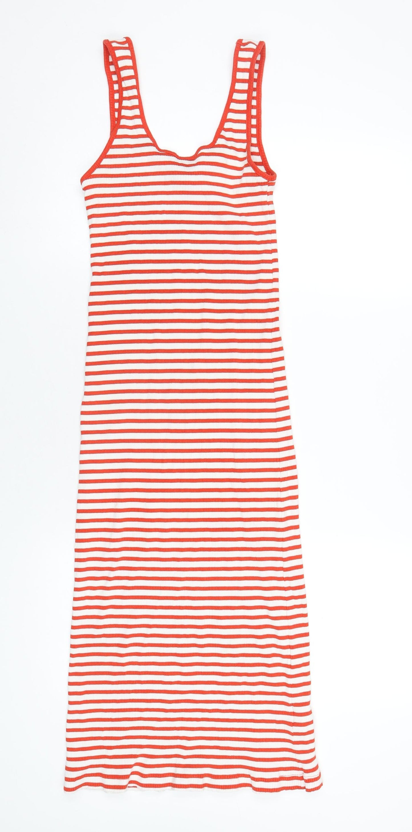 H&M Womens Red Striped Cotton Tank Dress Size S Scoop Neck Pullover