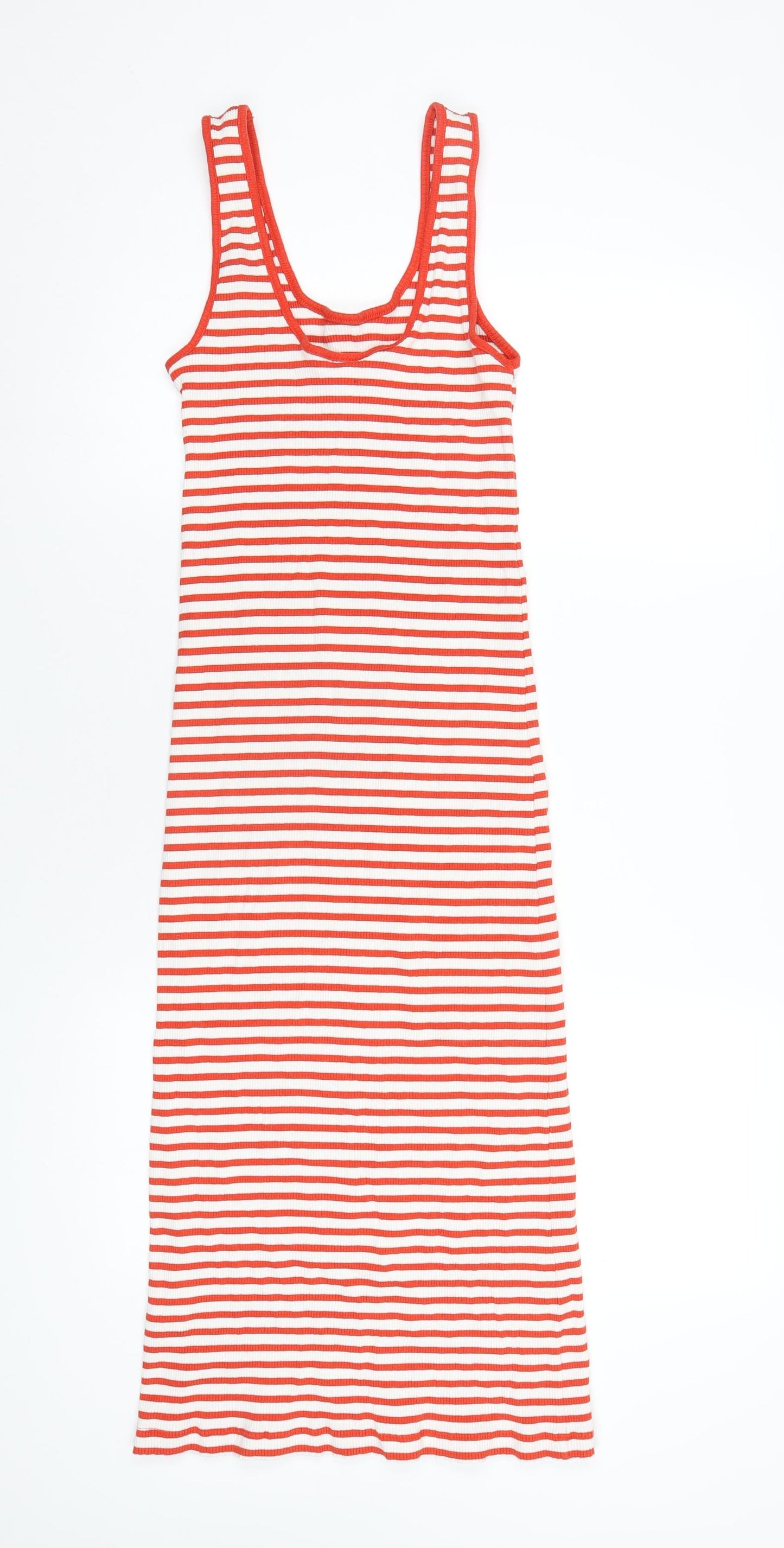 H&M Womens Red Striped Cotton Tank Dress Size S Scoop Neck Pullover