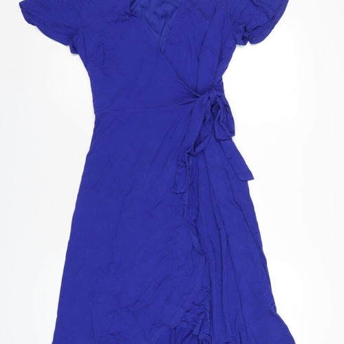 Phase Eight Womens Blue Viscose Wrap Dress Size 12 V-Neck Tie