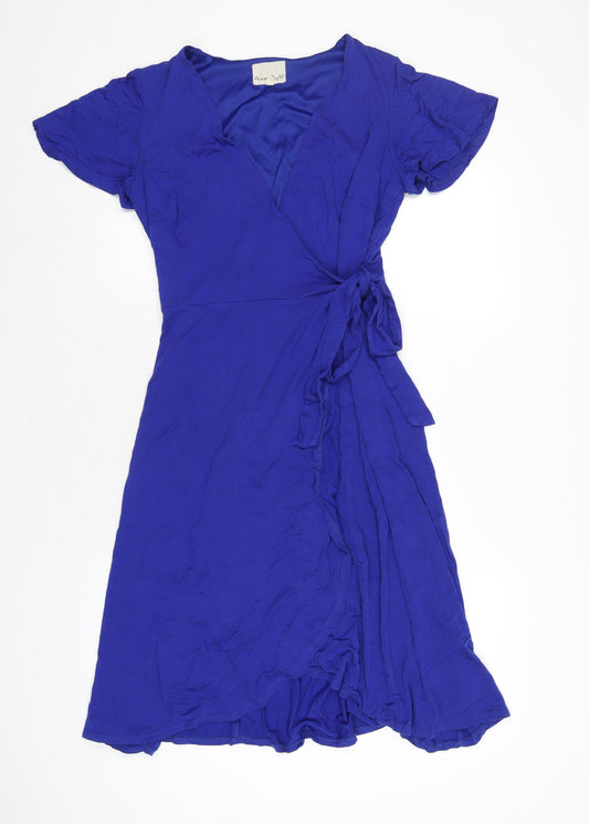 Phase Eight Womens Blue Viscose Wrap Dress Size 12 V-Neck Tie