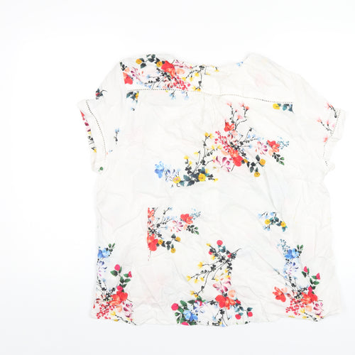 Phase Eight Womens White Floral Viscose Basic T-Shirt Size 16 V-Neck