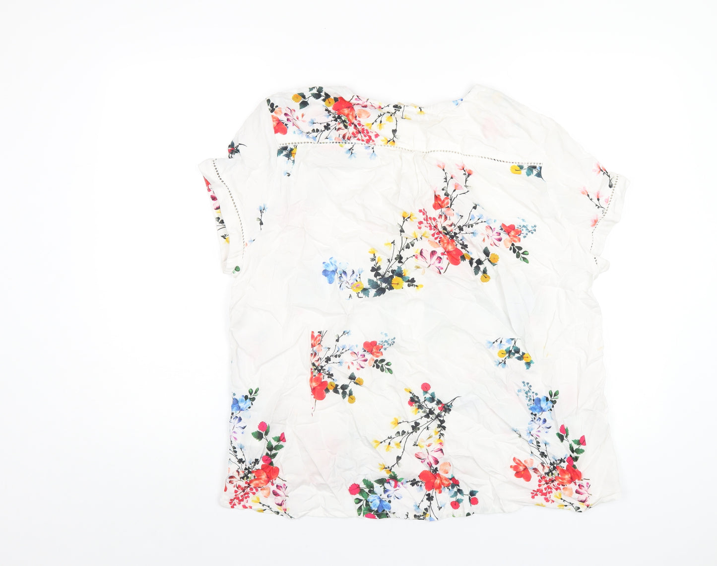Phase Eight Womens White Floral Viscose Basic T-Shirt Size 16 V-Neck