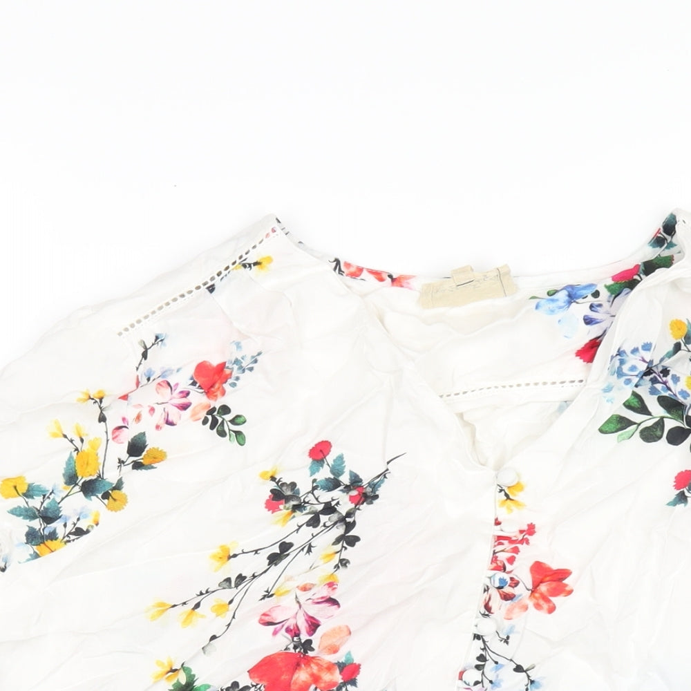 Phase Eight Womens White Floral Viscose Basic T-Shirt Size 16 V-Neck