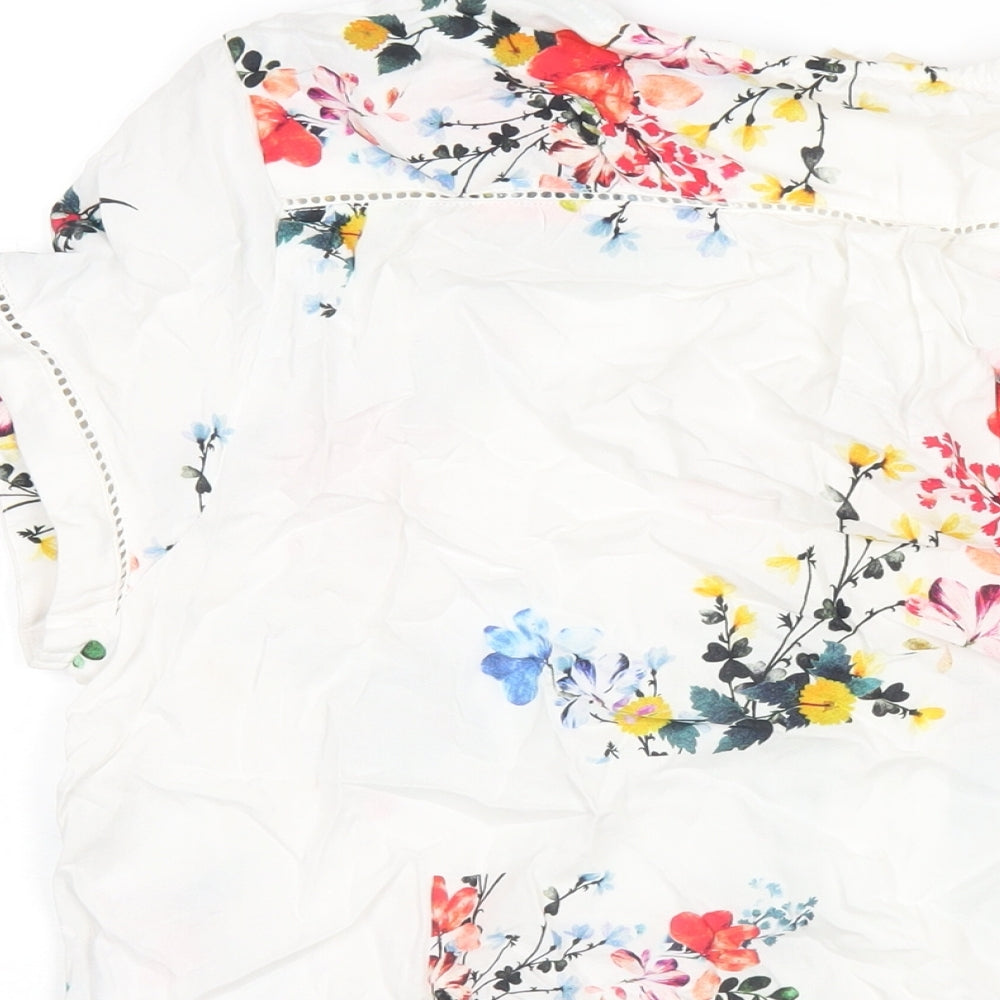 Phase Eight Womens White Floral Viscose Basic T-Shirt Size 16 V-Neck