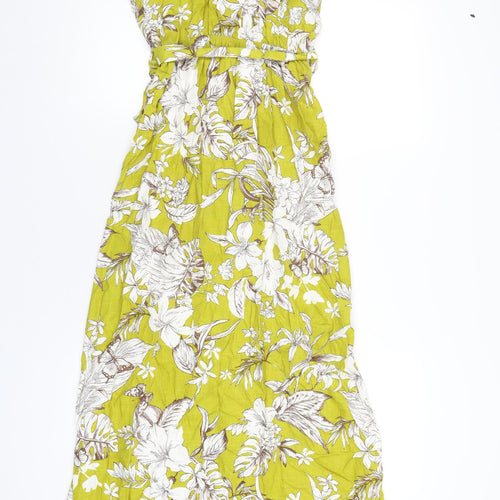 Monteau Womens Green Floral Viscose A-Line Size S V-Neck Button