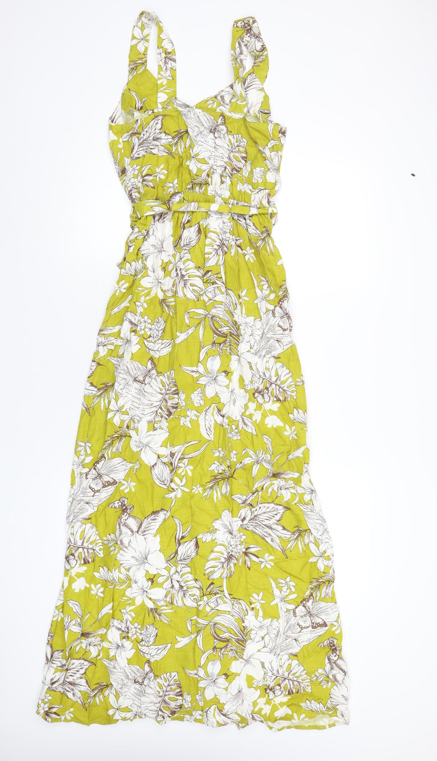 Monteau Womens Green Floral Viscose A-Line Size S V-Neck Button