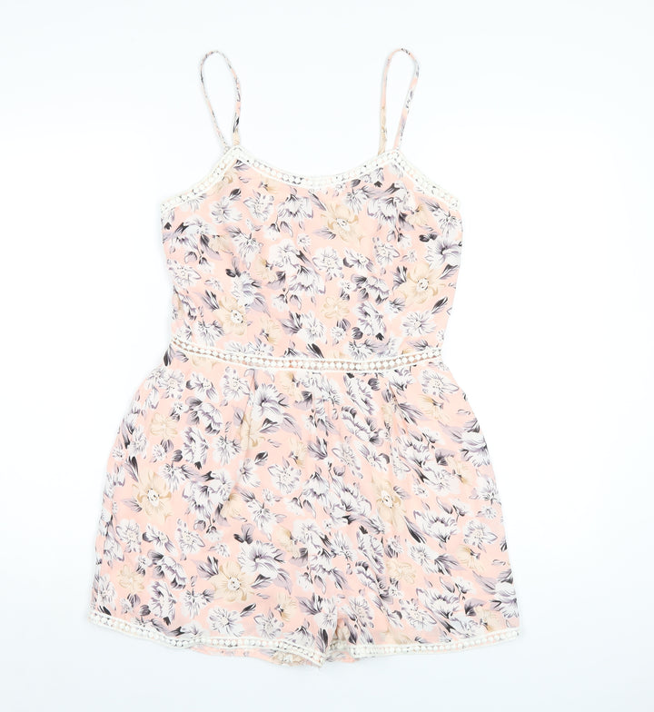 PARISIAN SIGNATURE Womens Pink Floral Polyester Playsuit One-Piece Size 12 Zip
