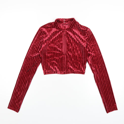 H&M Womens Red Polyester Cropped T-Shirt Size XS Mock Neck