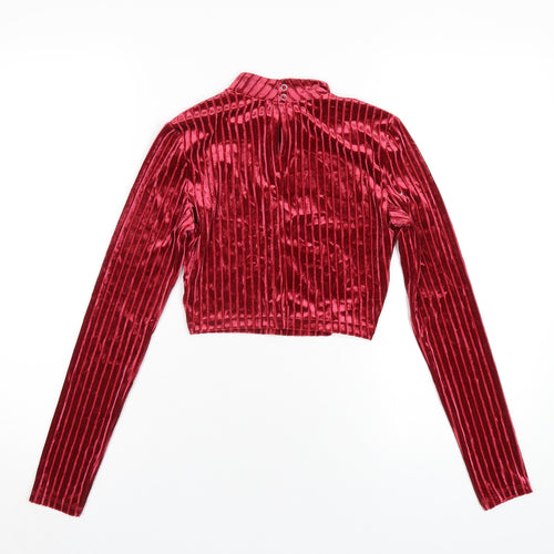 H&M Womens Red Polyester Cropped T-Shirt Size XS Mock Neck