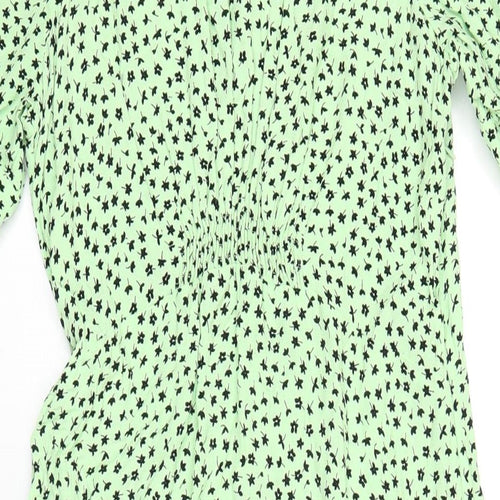 Marks and Spencer Womens Green Geometric Viscose A-Line Size 12 Round Neck Zip