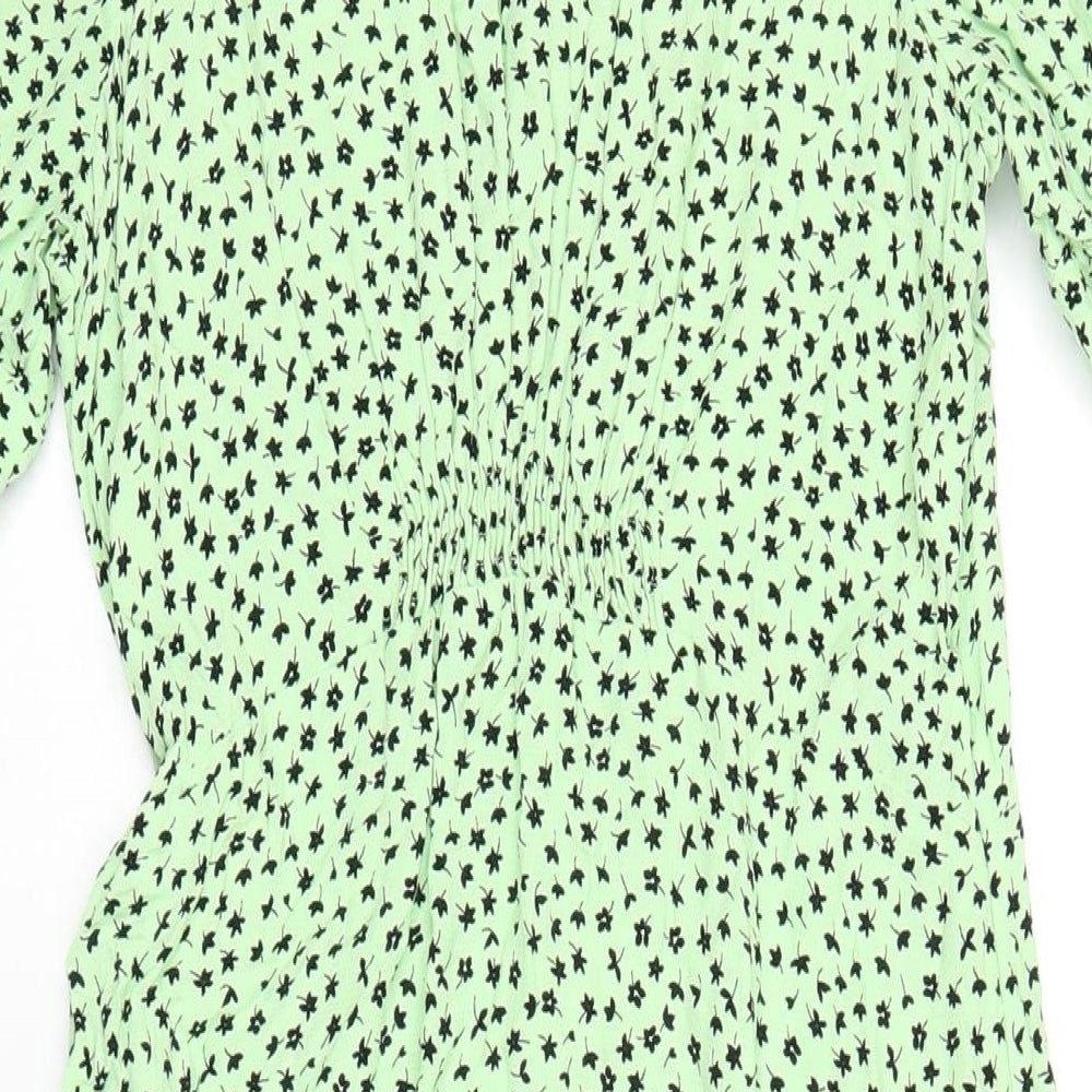 Marks and Spencer Womens Green Geometric Viscose A-Line Size 12 Round Neck Zip