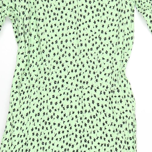 Marks and Spencer Womens Green Geometric Viscose A-Line Size 12 Round Neck Zip