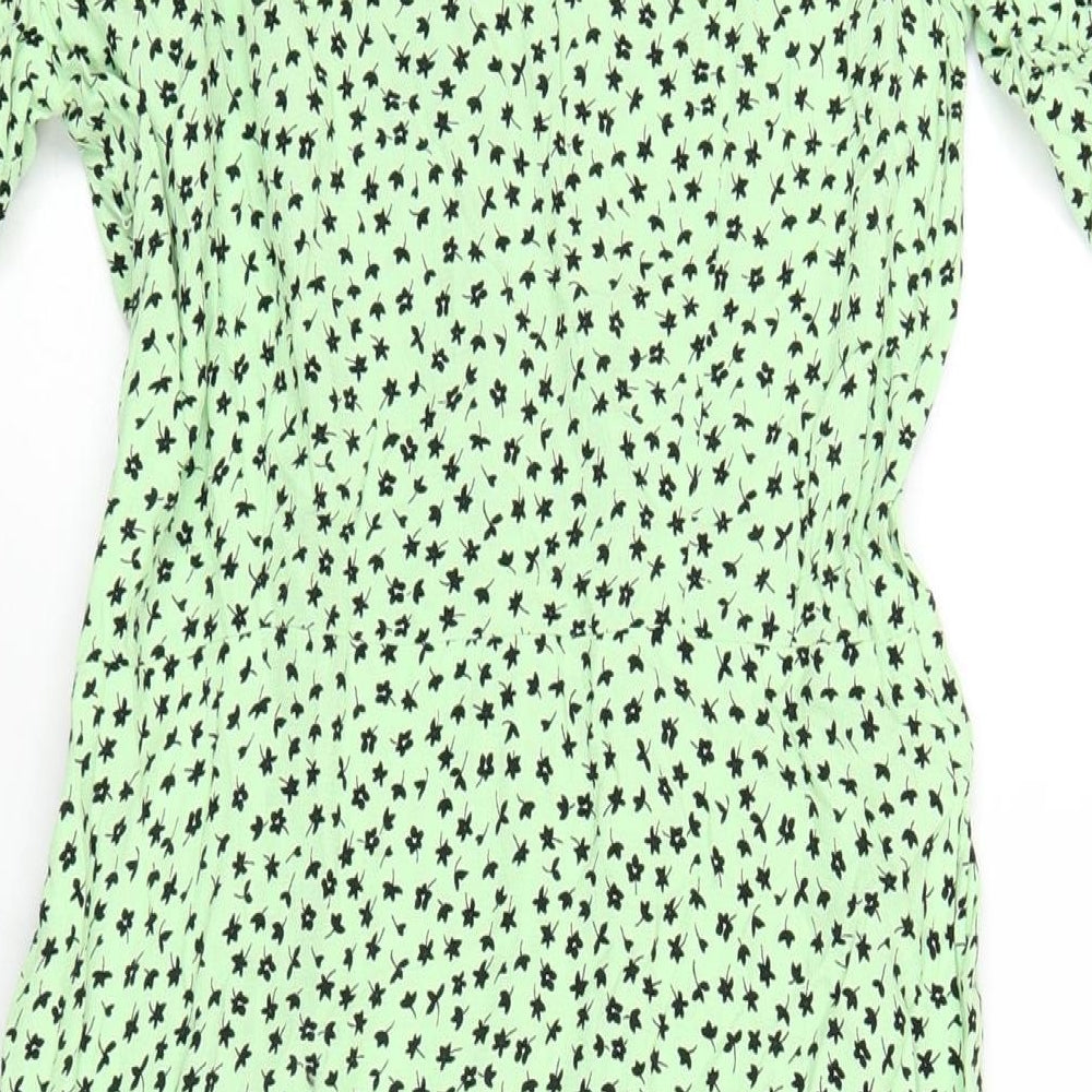 Marks and Spencer Womens Green Geometric Viscose A-Line Size 12 Round Neck Zip