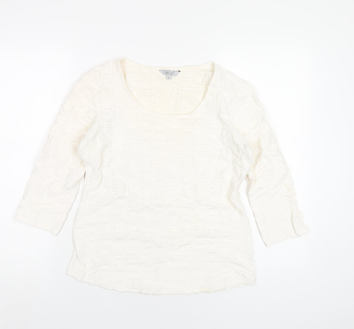Per Una Womens Ivory Polyester Basic T-Shirt Size 12 Scoop Neck