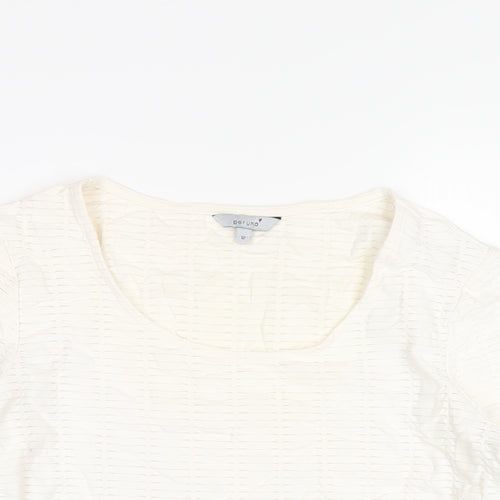 Per Una Womens Ivory Polyester Basic T-Shirt Size 12 Scoop Neck