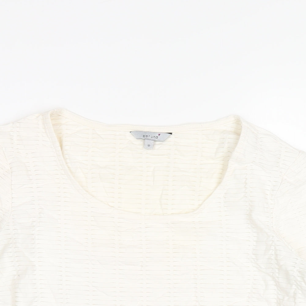 Per Una Womens Ivory Polyester Basic T-Shirt Size 12 Scoop Neck