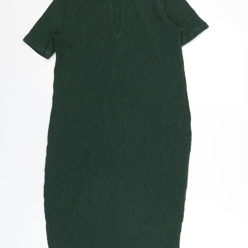 Marks and Spencer Womens Green Polyester T-Shirt Dress Size 12 Mock Neck Pullover