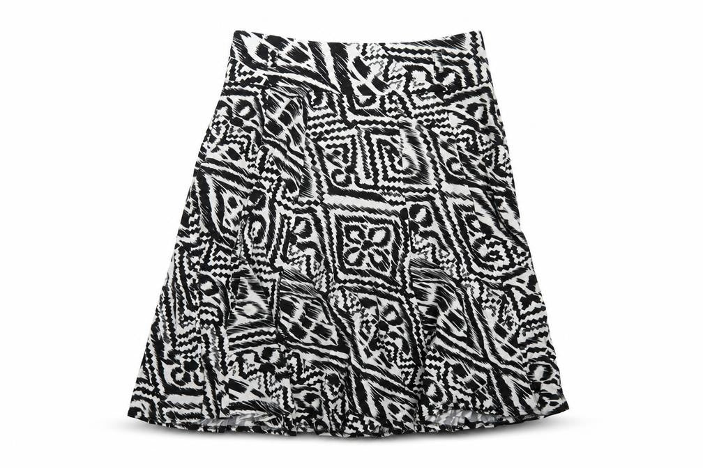 New Look Womens Black Geometric Viscose A-Line Skirt Size 12 Zip