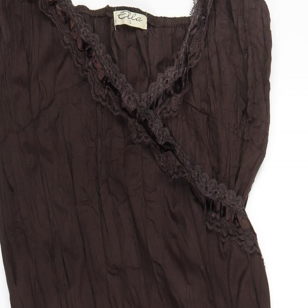 Ella Womens Brown Cotton A-Line Size L V-Neck Pullover