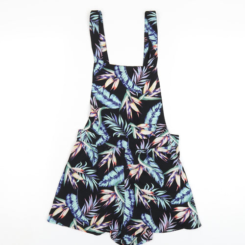 H&M Womens Black Floral Polyester Dungaree One-Piece Size 6 Zip