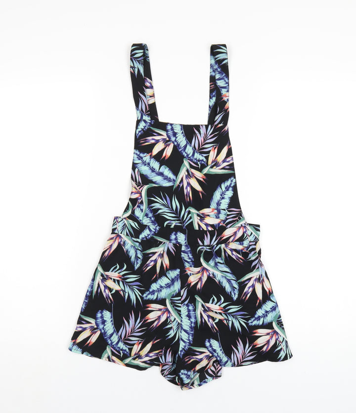 H&M Womens Black Floral Polyester Dungaree One-Piece Size 6 Zip