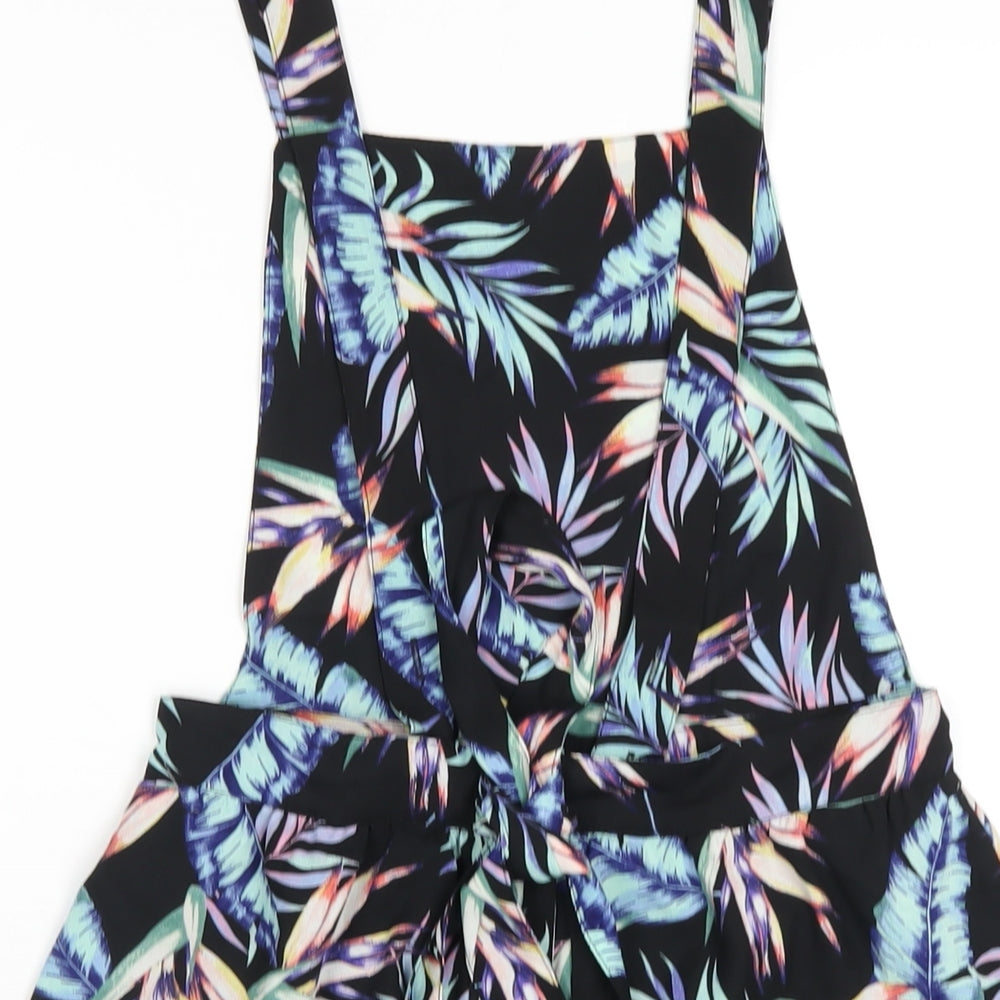 H&M Womens Black Floral Polyester Dungaree One-Piece Size 6 Zip