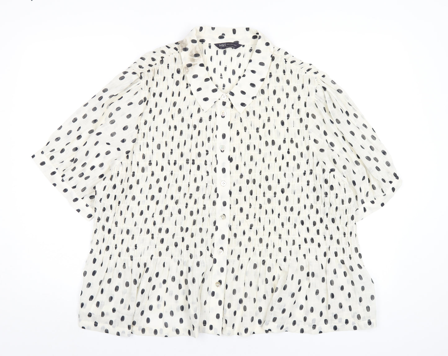Marks and Spencer Womens Ivory Polka Dot Polyester Basic Button-Up Size 22 Collared