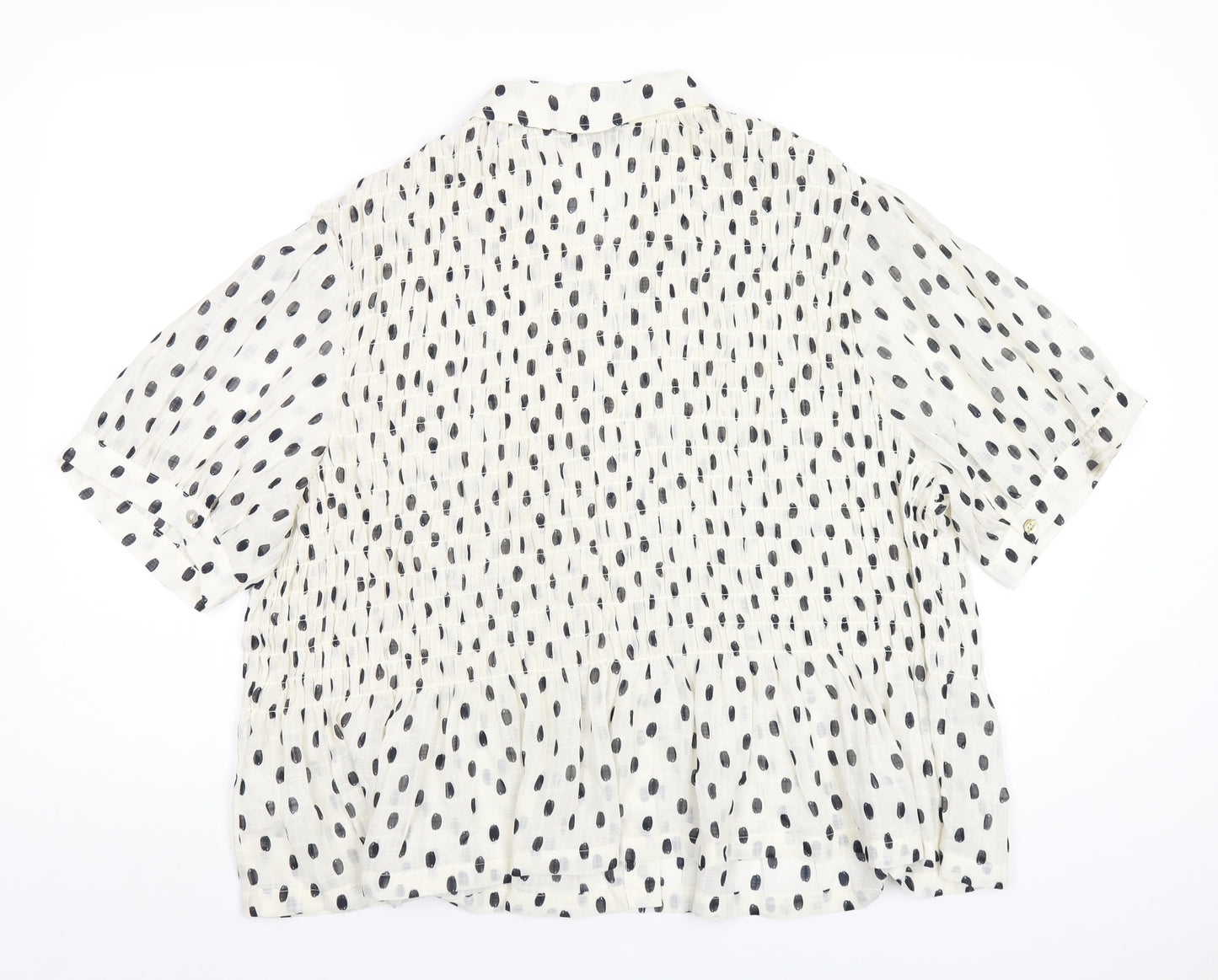 Marks and Spencer Womens Ivory Polka Dot Polyester Basic Button-Up Size 22 Collared