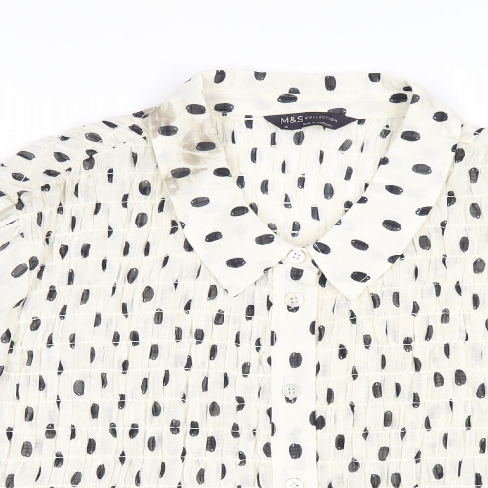 Marks and Spencer Womens Ivory Polka Dot Polyester Basic Button-Up Size 22 Collared