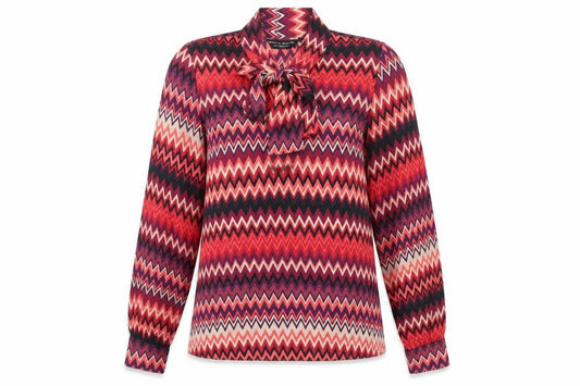 Front view of Dorothy Perkins women’s multicoloured geometric polyester basic blouse, size UK 8, round neck
