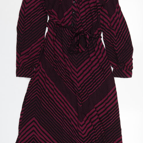 New Look Womens Purple Geometric Viscose Shirt Dress Size 12 Collared Button