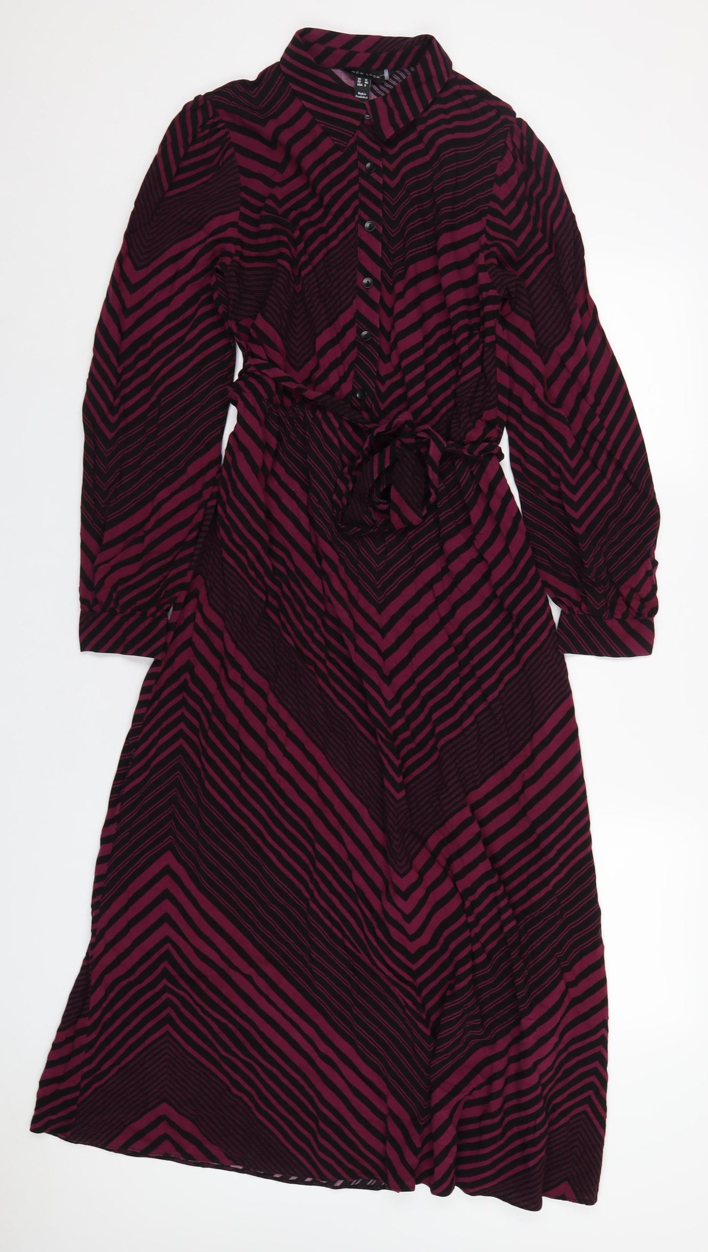 New Look Womens Purple Geometric Viscose Shirt Dress Size 12 Collared Button