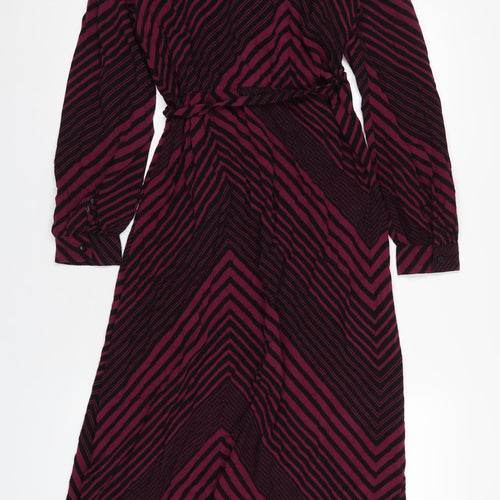 New Look Womens Purple Geometric Viscose Shirt Dress Size 12 Collared Button