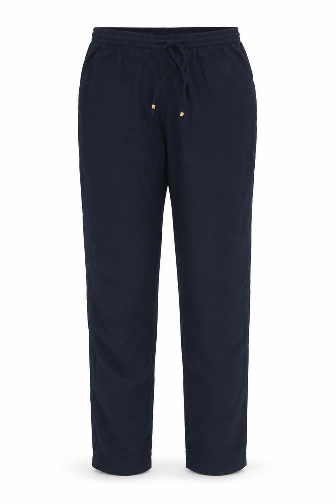 Front view of Only women’s blue polyester trousers, size UK 8, 29-inch leg regular drawstring