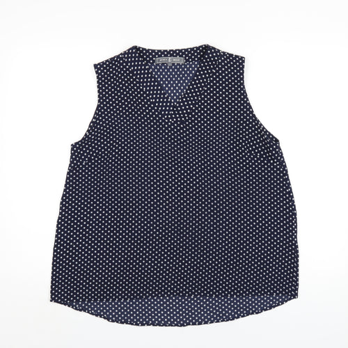 Jessica Graaf Womens Blue Polka Dot Polyester Basic Tank Size L V-Neck