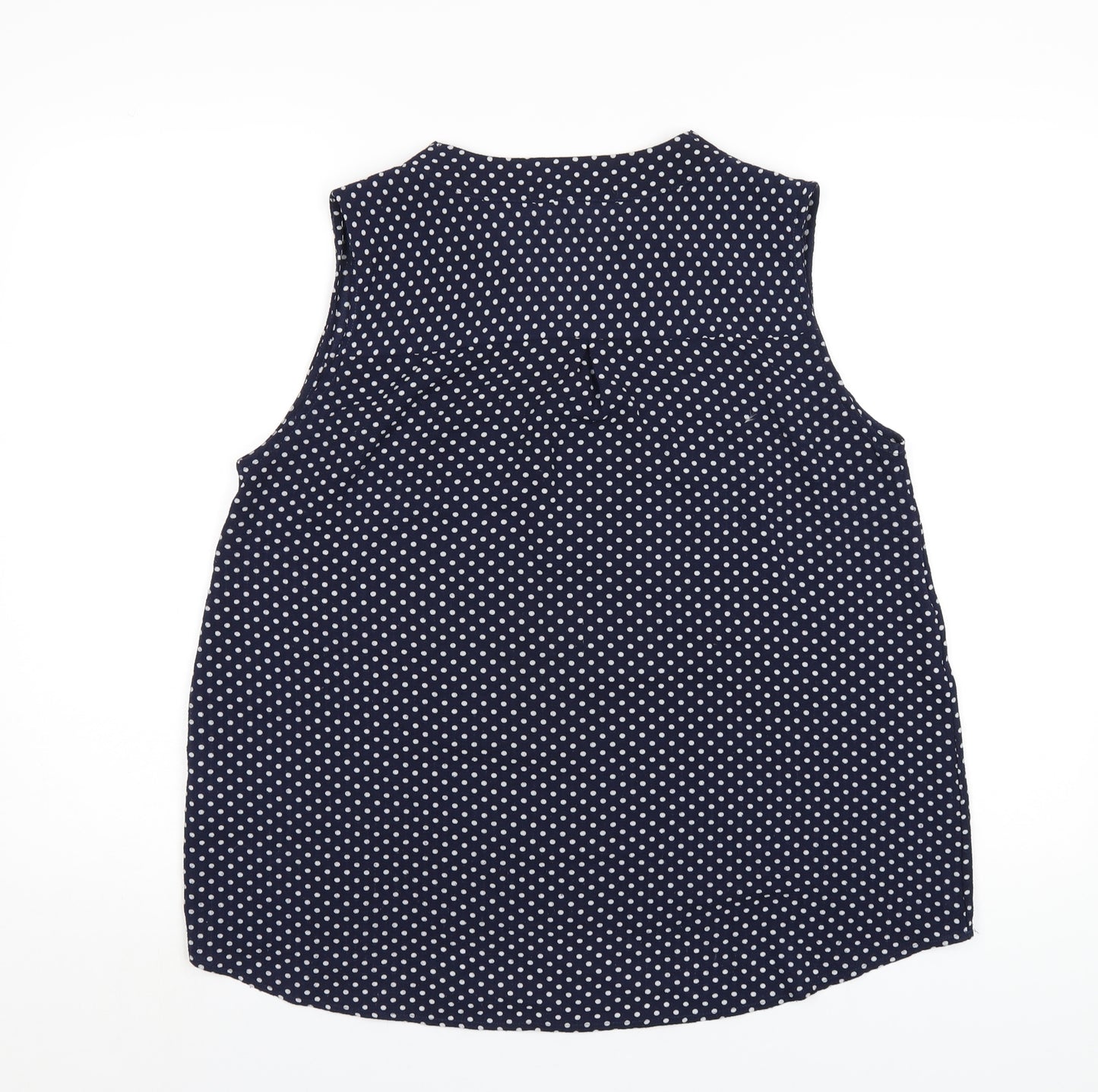 Jessica Graaf Womens Blue Polka Dot Polyester Basic Tank Size L V-Neck