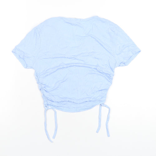 PRETTYLITTLETHING Womens Blue Viscose Cropped T-Shirt Size 8 V-Neck