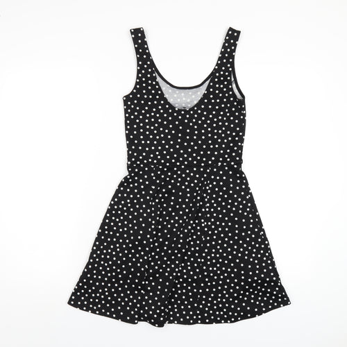 H&M Womens Black Polka Dot Polyester Skater Dress Size 8 Scoop Neck Pullover