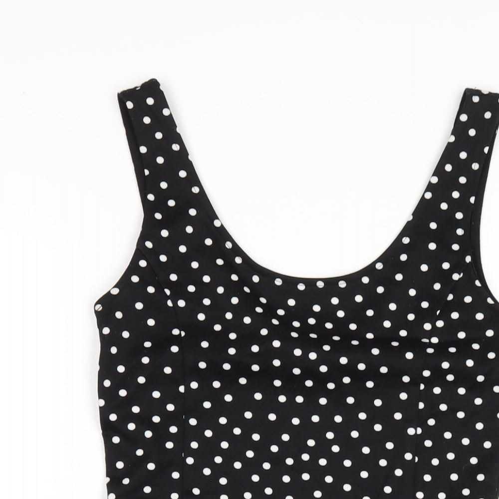 H&M Womens Black Polka Dot Polyester Skater Dress Size 8 Scoop Neck Pullover