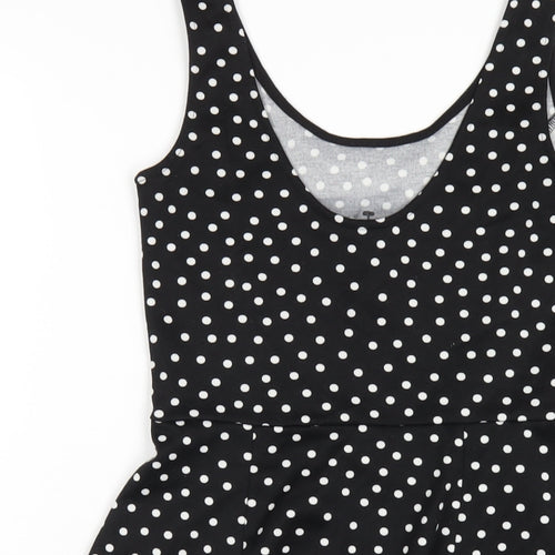 H&M Womens Black Polka Dot Polyester Skater Dress Size 8 Scoop Neck Pullover