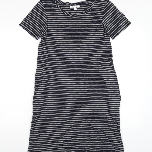 White Label Womens Blue Striped Cotton T-Shirt Dress Size 8 Round Neck Pullover