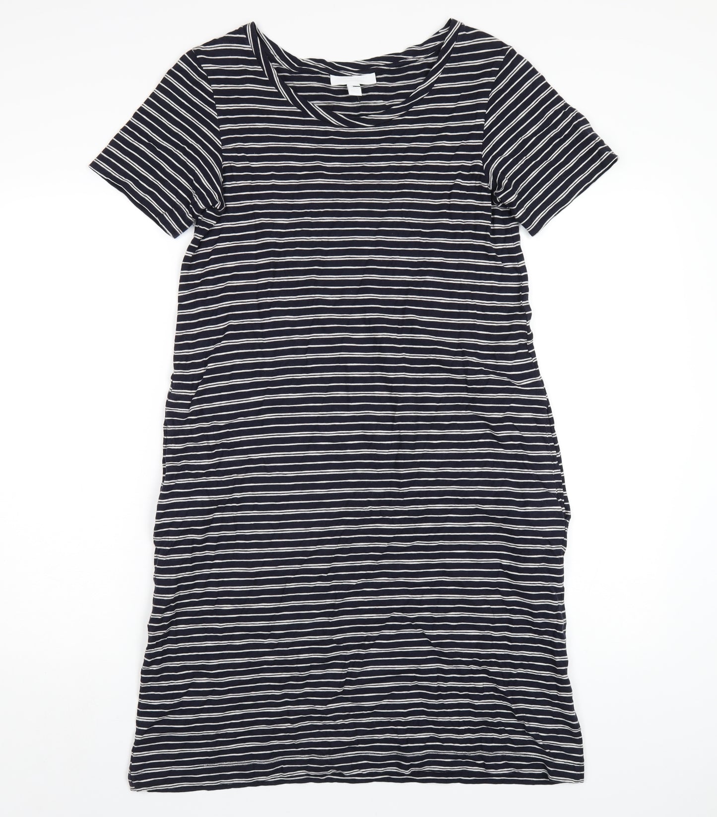 White Label Womens Blue Striped Cotton T-Shirt Dress Size 8 Round Neck Pullover